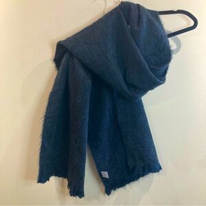 POKOLOKO Alpaca Blend Officer Blue With Sheen Large Micro Fringe Scarf  NEW